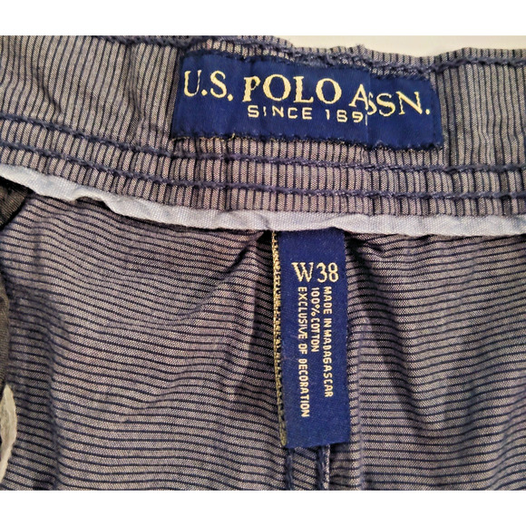 US Polo Assn. Chino Shorts Men 38 Gray Pinstripe Classic Flat Front Slash Pocket - Picture 7 of 8